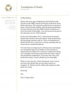 Dr. Taylor's retirement letter